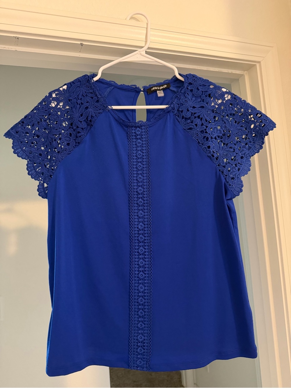 Cable & Gauge Cobalt Blue Lace Sleeve Blouse